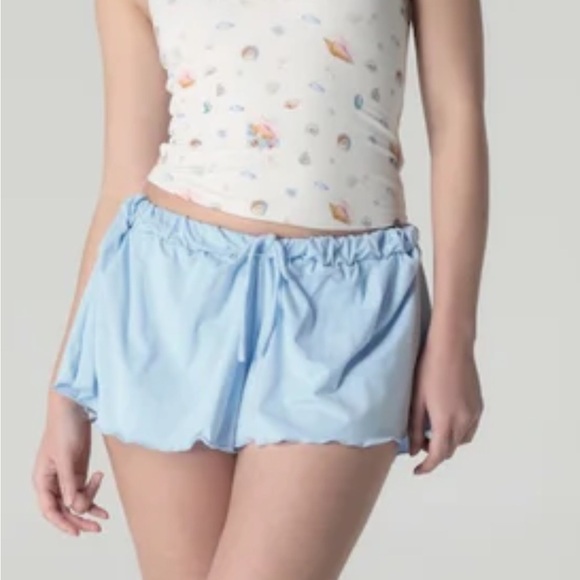 Light Blue Ruffle Hem Shorts - Picture 1 of 2